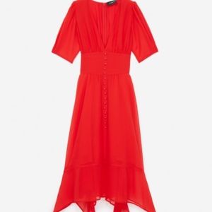 THE KOOPLES Long Red Silk Muslin Dress